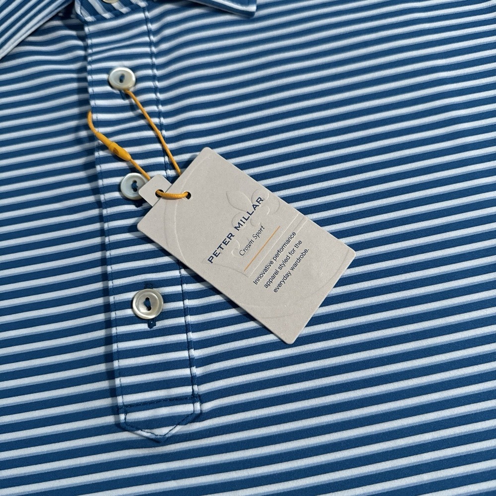 NEW Peter Millar Summer Comfort Men's Size 2XL Jewel Blue Striped Golf Polo XXL